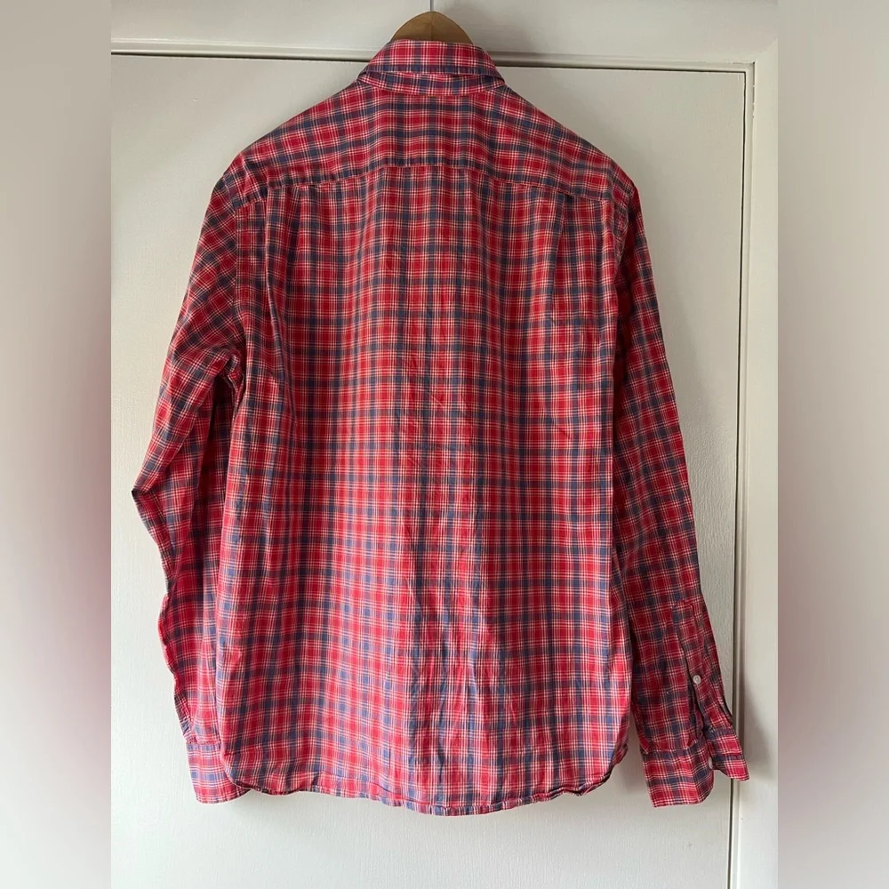 J. Crew Lightweight Shirt Men’s Button Down Red Blue Plaid Check 100% Cotton Med